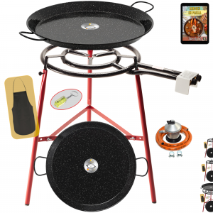 Kit completo: paellero de gas butano de 50 cm Ø con paelleras esmaltadas