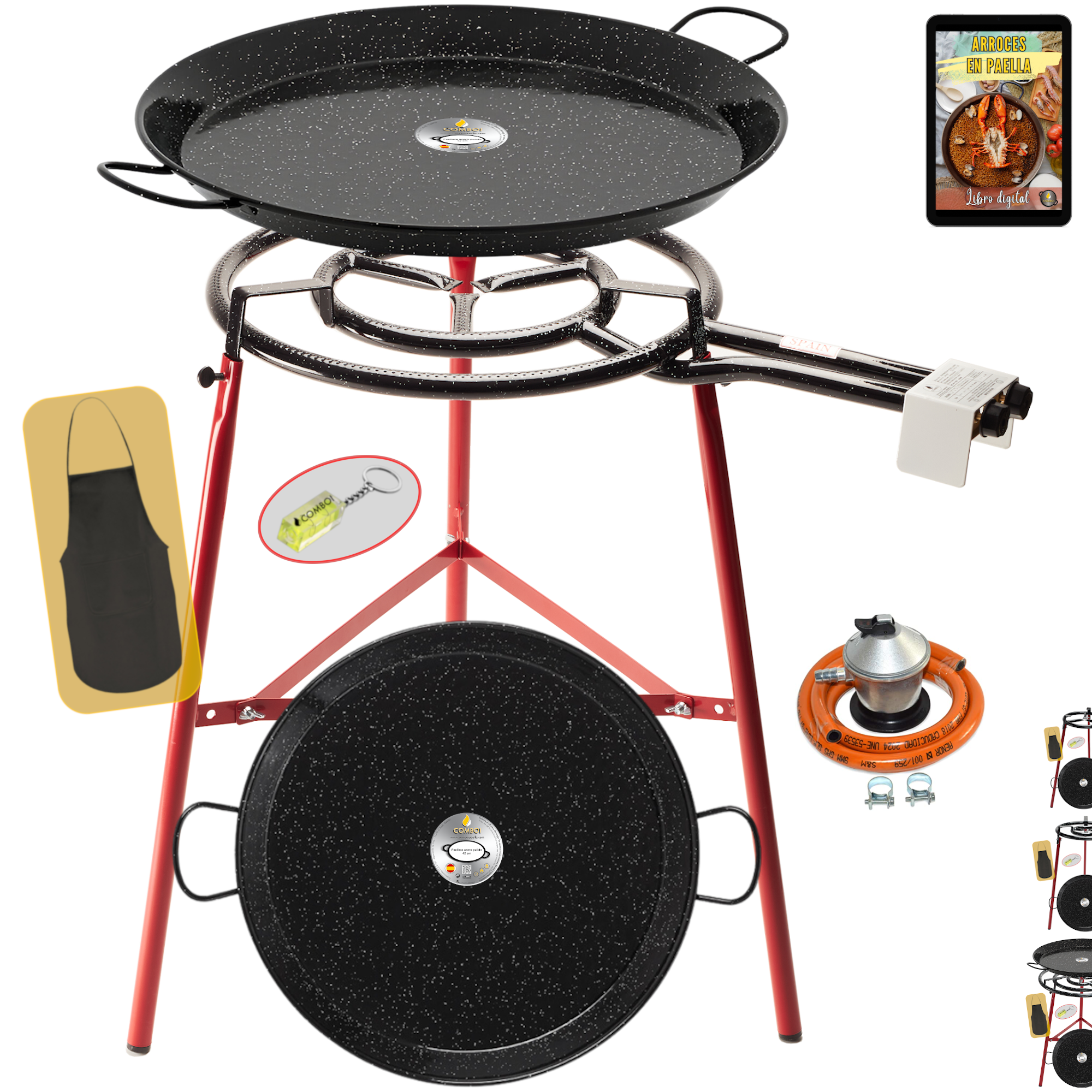 Kit completo: paellero de gas butano de 50 cm Ø con paelleras esmaltadas